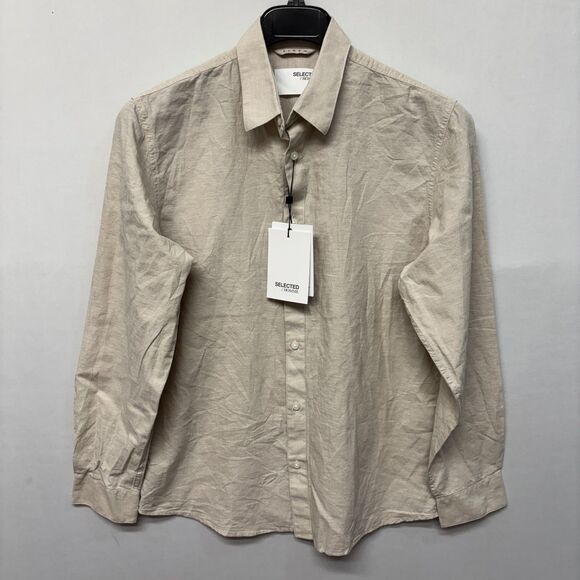 NWT Selected Homme Men Long Sleeve Button Shirt Size 16.5 Linen Blend D029 -15 - Picture 1 of 16